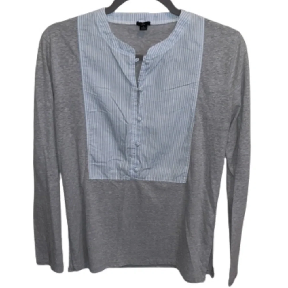 J Crew gray long sleeve shirt with blue/white striped inlay size S